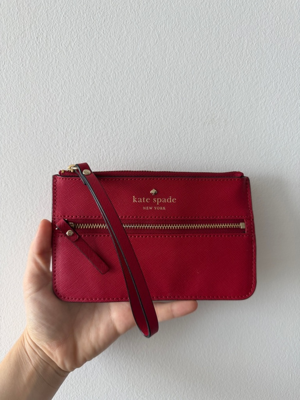 kate spade red leather wristlet clutch with gold hardware